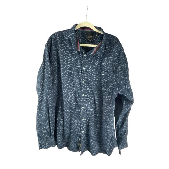 Six Lincoln Mens Navy Button-Up Shirt With White Micro Dot Print Size 4X Casual - Picture 1 of 9